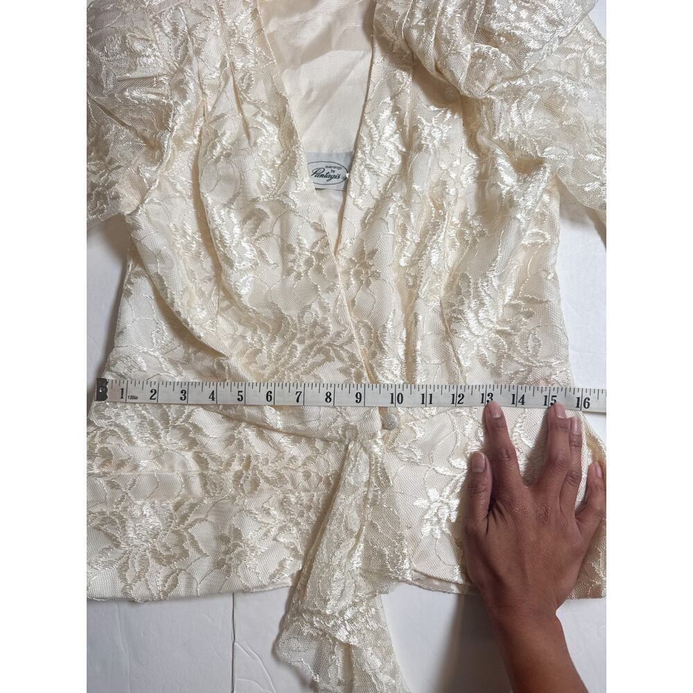 Vintage Lace Peplum Blouse Ivory Romantic Bridal Cottagecore Puff Sleeve Top - Picture 13 of 16